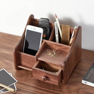 Caja de almacenamiento de escritorio de madera maciza con cajón para organizadores de escritorio de oficina - Product Image 3