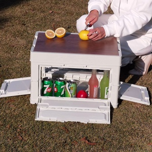 <strong>Collapsible</strong> Storage Bin <strong>With</strong> Wood Lids 60L <strong>Crates</strong> Plastic Tote Storage Box Container Large Stackable Folding <strong>Crates</strong> - Product Image 6