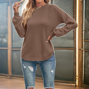 Suéter de Mujer de Manga Larga con Cierre en el Cuello, Tejido Transpirable de Poliéster/Algodón Teñido con Hilo, Nueva Moda Otoñal, Venta al Por Mayor de Boutique - Product Image 2