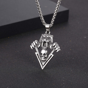Collar de Acero Inoxidable con Colgante de Tigre Diente de Cuchillo para Hombre, Cadena con Amuleto de Calavera Animal SP892 - Product Image 1