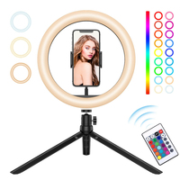 Anneau lumineux RGB avec support de téléphone, lampe, éclairage annulaire pour Selfie, vidéo en direct, pour bureau, maquillage, 10.2