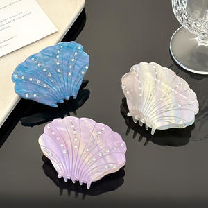 Pinces à cheveux modernes en coquille blanche et diamant pour femmes, 5 cm, motif océan, pince requin avec perle, accessoires pour cheveux en acétate - Product Image 2