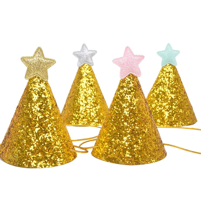 Sombrero dorado brillante para cumpleaños, sombrero de fiesta, estrellas doradas, Mini Diy, versión coreana del sombrero en polvo, cumpleaños para niños, Pascua, Año Nuevo, 15g