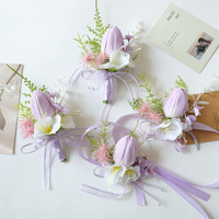 Corsage de poignet et boutonnière en tulipes artificielles blanches en EVA, faites à la main, style européen, accessoire de tenue pour invités de mariage et de fête