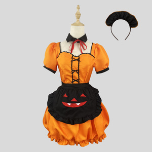 Zixiao Halloween Pumpkin Maid Costume Orange Adult Women Cosplay Outfit Anime Lolita Dress - Product Image 1
