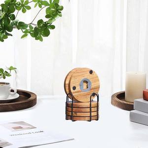 Sottobicchieri in legno per bevande con apribottiglie porta sottobicchieri in legno di Acacia per <span class=keywords><strong>tavolino</strong></span> tavolo <span class=keywords><strong>da</strong></span> pranzo scrivania con cuscinetto antiscivolo - Product Image 2