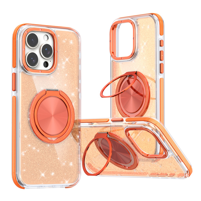 Glitter Bling Mobile Phone case for IPhone15 with Ring Bracket clear Cell Phone Cover for iPhone 16 15 14 13 for samsung S25