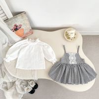 Nouvelle Collection 2026 : Ensemble Deux Pièces pour Filles, Style Coréen, Robe à Bretelles en Coton à Carreaux et Dentelle, et Jupe Assortie, Style Occidental