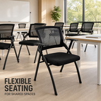 Chaise de formation moderne pliable en maille pour cadres, avec siège rembourré, accoudoirs et tablette d'écriture optionnelle, vente en gros usine pour conférences