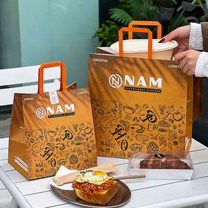 Bolsas de Compra de Papel Kraft Biodegradable Impresas Personalizadas con Asas para Comida para Llevar y Uso en Supermercados - Product Image 1