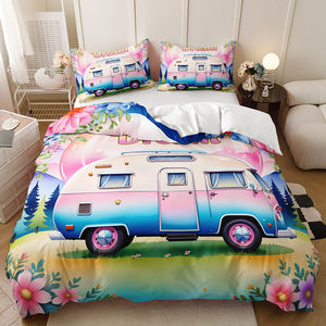 Housse de couette d'<span class=keywords><strong>hiver</strong></span> en tissu microfibre imprimée en 3D avec motif de camping-car de dessin animé, ensemble de trois pièces, utilisation domestique - Product Image 4