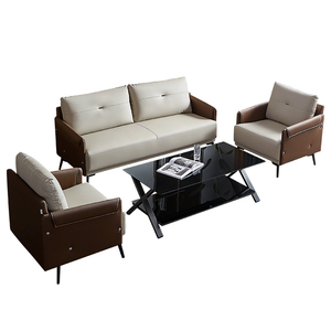 <b>Office</b> <b>Sofa</b> Set Leather Three Seater With Coffee Table For Meeting Room Durable High Density Sponge Metal Frame - Product Image 5