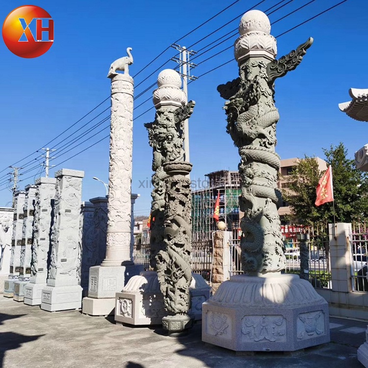 批发中国园林绿化装饰设计超大天然花岗岩石雕九龙柱浮雕雕像