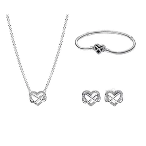Factory Wholesale Sterling Silver S925 Sparkling Infinity Collier Necklace Set Valentine's Day Gift