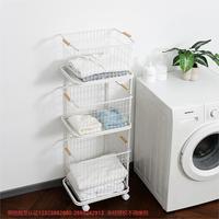 Panier à linge en fil métallique blanc avec poignées en bois pour salle de bain, vêtements, chambre d'enfant
