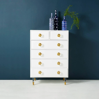 Commode à 6 tiroirs blanche de style européen moderne, fabriquée à la main, avec accents en acier inoxydable, meuble de rangement en bois pour chambre et salon