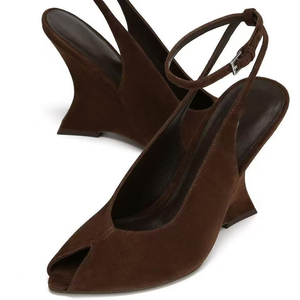 Nouveaux styles de talons personnalisés pour femmes : Escarpins à bout ouvert, sandales à talon compensé en daim, chaussures habillées à brides de cheville en cuir verni - Product Image 3