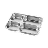 Plateau en acier inoxydable 304/201, 4 à 5 compartiments, plateau rectangulaire classique en métal pour servir des en-cas lors de fêtes