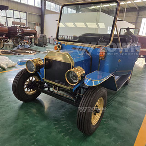 Voiture électrique vintage bleue à toit ouvert avec décor doré pour le tourisme en parc et en sites touristiques - Product Image 5