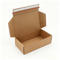 Boîte d'expédition en carton ondulé Kraft avec poignée, bande de déchirement facile, fermeture auto-adhésive, emballage express, carton personnalisé avec logo