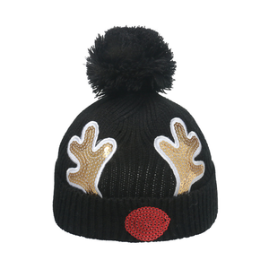<span class=keywords><strong>Bonnet</strong></span> en laine chaud pour fille et garçon avec pompon, bonnets d'hiver tricotés au crochet pour bébé avec paillettes - Product Image 5