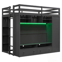 Cama Alta de Tamaño Matrimonial de Venta al por Mayor de Fábrica con Cajones, Estantes e Iluminación LED para Optimización del Espacio y Almacenamiento de TV