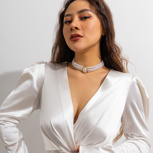 Baroque Diamond <strong>Necklace</strong> Earrings Jewelry CZ Crystal <strong>Beaded</strong> Faux Pearl Choker <strong>Necklace</strong> Earrings - Product Image 4