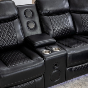 Fabrikant Kunstlederen Elektrisch Verstelbare Hoekbank met L-vormige Sofa, Stoel, Ingebouwde Speaker en LED-strip, Meubelset voor Thuisbioscoop - Product Image 2