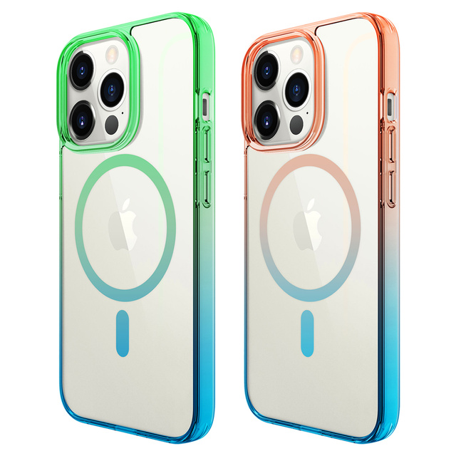 High Quality Customize Transparent Gradient Shockproof Waterproof Magnetic Wireless Charging Phone Case for 13 12 Pro Max