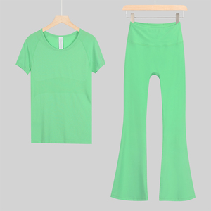 Hot Sale Women's Two-Piece Sports Yoga Set Breathable T Shirts <b>Leggings</b> Plus Size Waist Fitness Gym Wear Solid <b>Pattern</b> Logo - Product Image 2