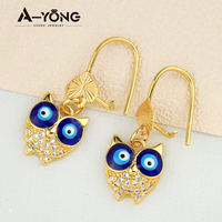 Ayong Jewelry Pendientes de aro de anime bonitos árabes Pendientes de búho de circón chapados en oro de 18K para mujer