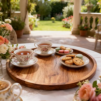Ensemble de plateaux de service en bois, plateaux ronds pour le thé, le café, le petit-déjeuner, la cuisine, la salle à manger, la décoration de table du salon