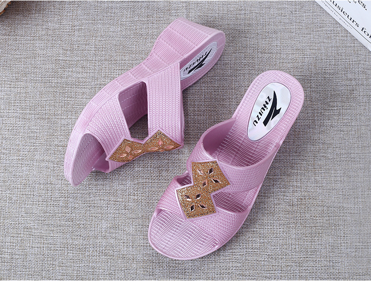 Fashion Sequin Mom Slippers Non-slip Sandals Casual Wedge Heels Slippers for Middle-aged Shoes