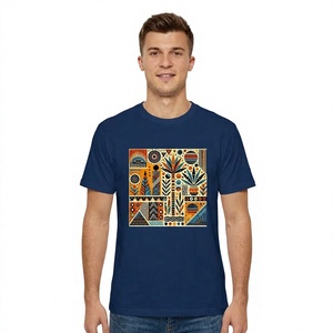 <b>Men's</b> <b>Navy</b> <b>Blue</b> Geometric Pattern Short Sleeve T-<b>Shirt</b> O-Neck Printed Tee 180 Grams Front Logo 100% Cotton Regular Fit Casual - Product Image 2
