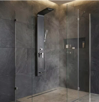 Panneau de douche mural multifonction OSIS avec douche pluie, douchette à main et jets doux pour le corps, en acier inoxydable brossé, design moderne, pour hôtel