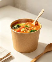 Gobelet à soupe et à bouillie jetable en papier kraft à paroi simple de 16 oz, portable, avec feuille d'or, recyclable, de qualité alimentaire et compatible micro-ondes