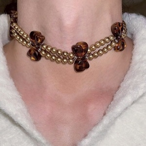 Collar de perlas de imitación con lazo, joyería de fiesta de doble capa para mujer - Product Image 3