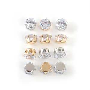 <b>Crystal</b> <b>Stud</b> <b>Earrings</b> Claw Setting Zircon Crown Shape DIY Jewelry Accessories Unisex Everyday Wear Gold Silver White - Product Image 1
