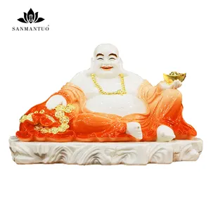 White Marble God of Wealth Buddha Statue Home Decoration Maitreya Big Belly Buddha Statue