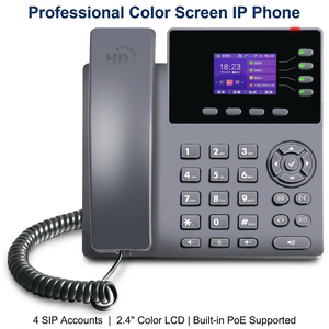 โทรศัพท์ IP แบบ PoE หน้าจอสี รองรับ 4 บัญชี SIP เสียงคมชัดระดับ HD รองรับอีเธอร์เน็ต 10/100M โทรศัพท์ตั้งโต๊ะ <span class=keywords><strong>VoIP</strong></span> - Product Image 1