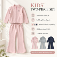 Ensemble deux pièces personnalisé OEM pour filles, veste zippée et pantalon évasé, survêtement à col montant en tricot doux, 3 couleurs, tailles 90-150, vente en gros
