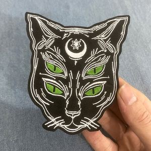 Patch brodé DIY écologique style gothique motif chat noir de dessin animé, tête de léopard et crâne de chat pour vêtements et chapeaux - Product Image 3