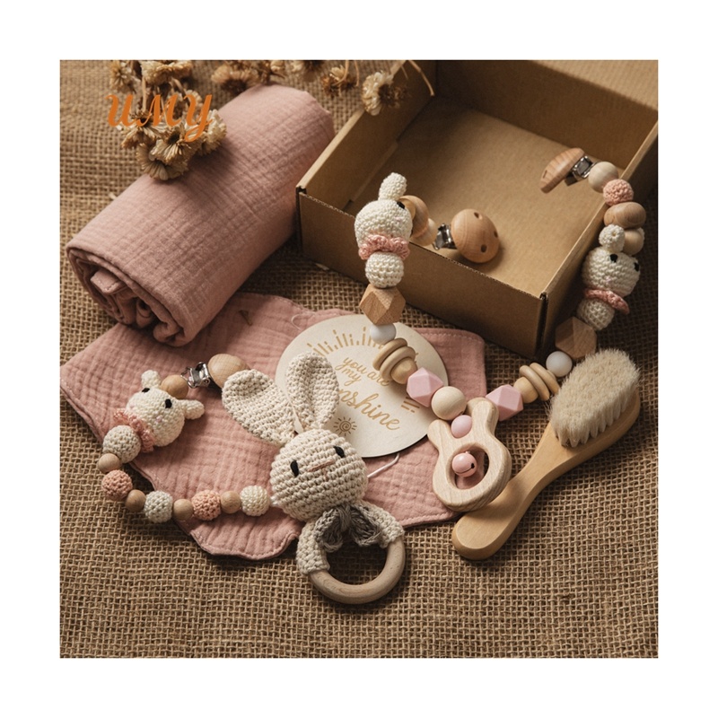 Муслиновые пеленки, одеяла, подарочный набор, детские погремушки, вязанные крючком игрушки, Прорезыватель для зубов, Детские Прорезыватели