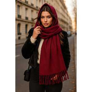 Écharpe épaisse blanche à texture douce avec des glands, accessoire polyvalent chaud pour tous les jours et les occasions spéciales pour l'automne - SAL1257 - Product Image 5