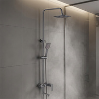 Mitigeur de douche design moderne, robinet de douche mural, système chaud/froid, ensemble de douche gris pour salle de bain