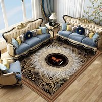Tapis de sol personnalisé en velours noir et or avec motif animal, antidérapant, doux, pour salon, tapis de luxe, décoration mandala, grand format