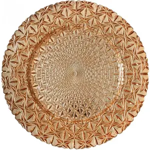 Wholesale Price 13Inch Classical Wedding Party Gold Silver Round Glass Charger Plate Customized Size Opal Glass Plate