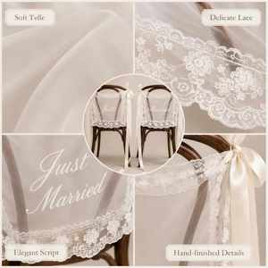 Personalized Wedding <b>Chair</b> Decor Set of <b>2</b>, Custom Lace <b>Chair</b> Decor with Flowing Long Ribbons, Romantic <b>Table</b> Decorations - Product Image 6