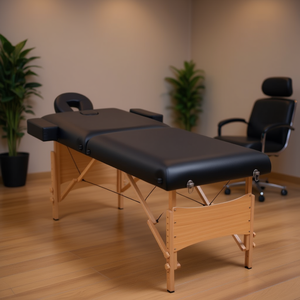 Table de massage pliante noire à 2 zones, éponge haute densité de 3,9 pouces d'épaisseur, cadre en bois, appui-tête intégré, mobilier de salon - Product Image 2