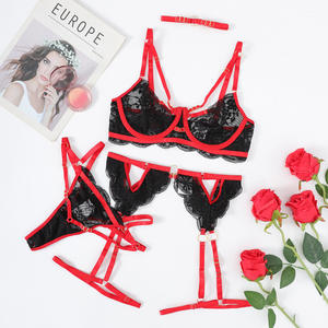 Ensemble de lingerie sexy pour femme, harnais de corps à lanières, porte-jarretelles bondage, soutien-gorge et string en dentelle transparente à cils, érotique - Product Image 6